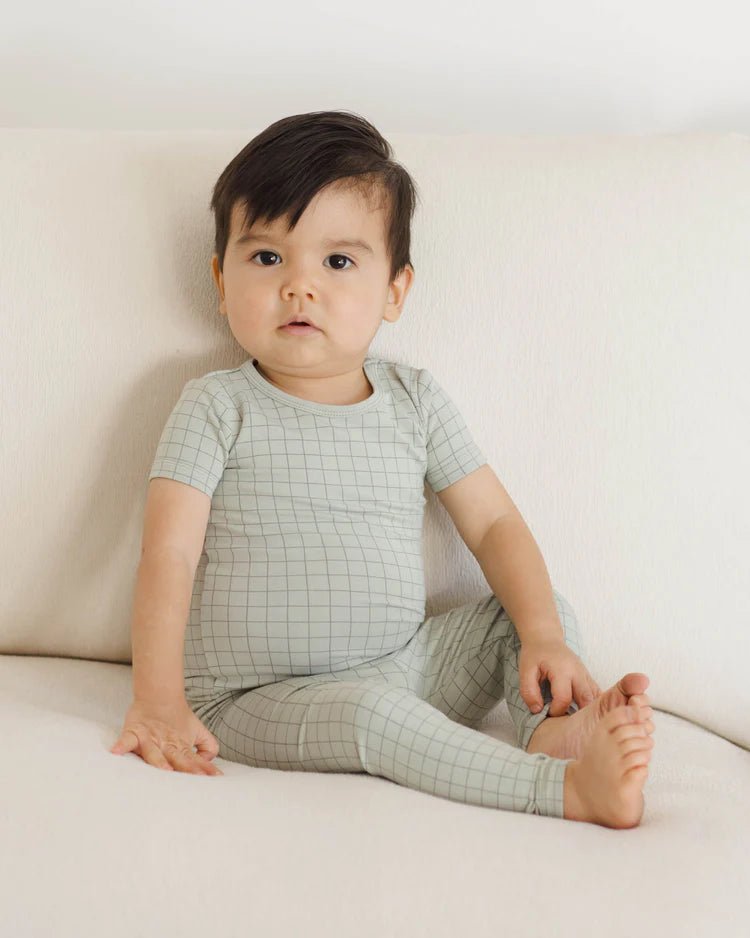 Bamboo Short Sleeve Pajama Set || Sage Grid