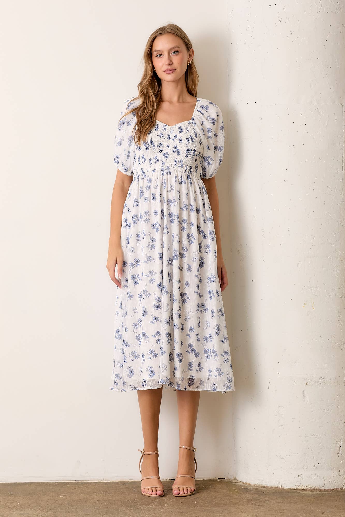 BETH SMOCKED MIDI DRESS - LAST L & XL