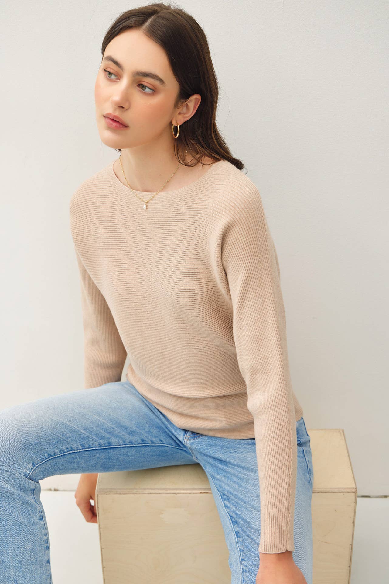 BOAT NECK DOLMAN SLEEVE PULLOVER KNIT TOP | Oatmeal