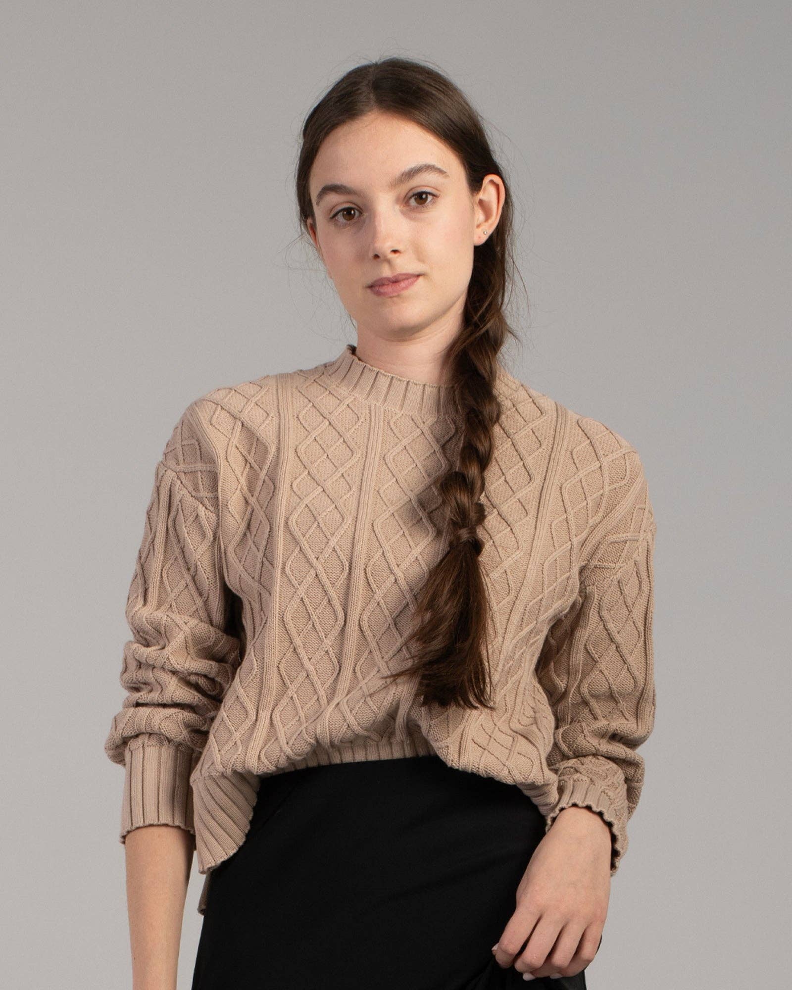 Cable Knit Crew | Mushroom