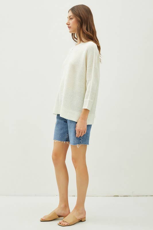 CLASSIC PULLOVER 3/4 SLEEVE KNIT SWEATER | IVORY