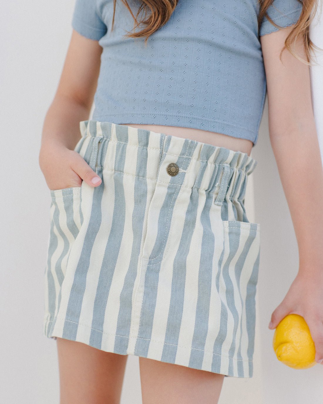 Denim Mini Skirt || Ocean Stripe