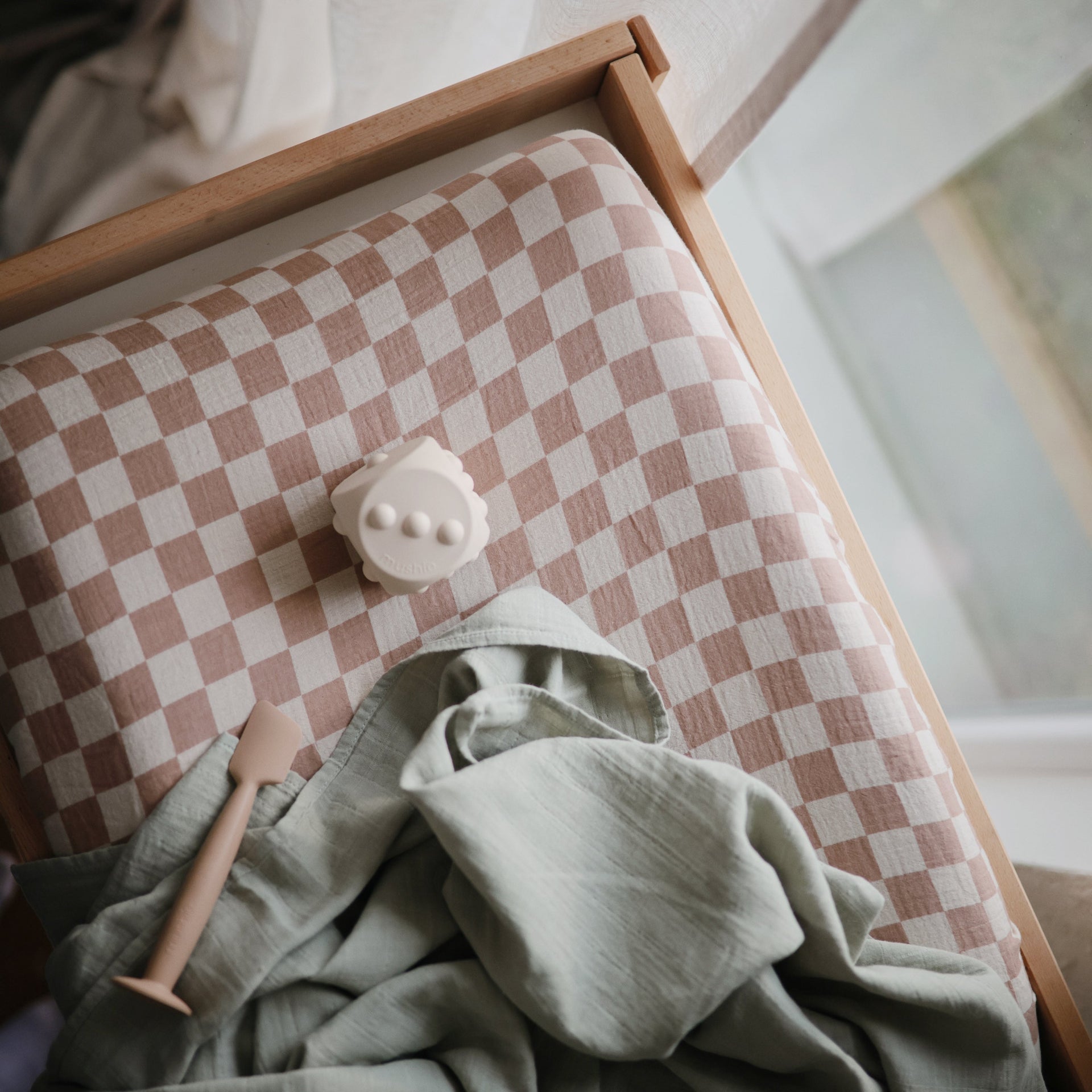 Extra Soft Muslin Changing Pad Cover | Natural Check