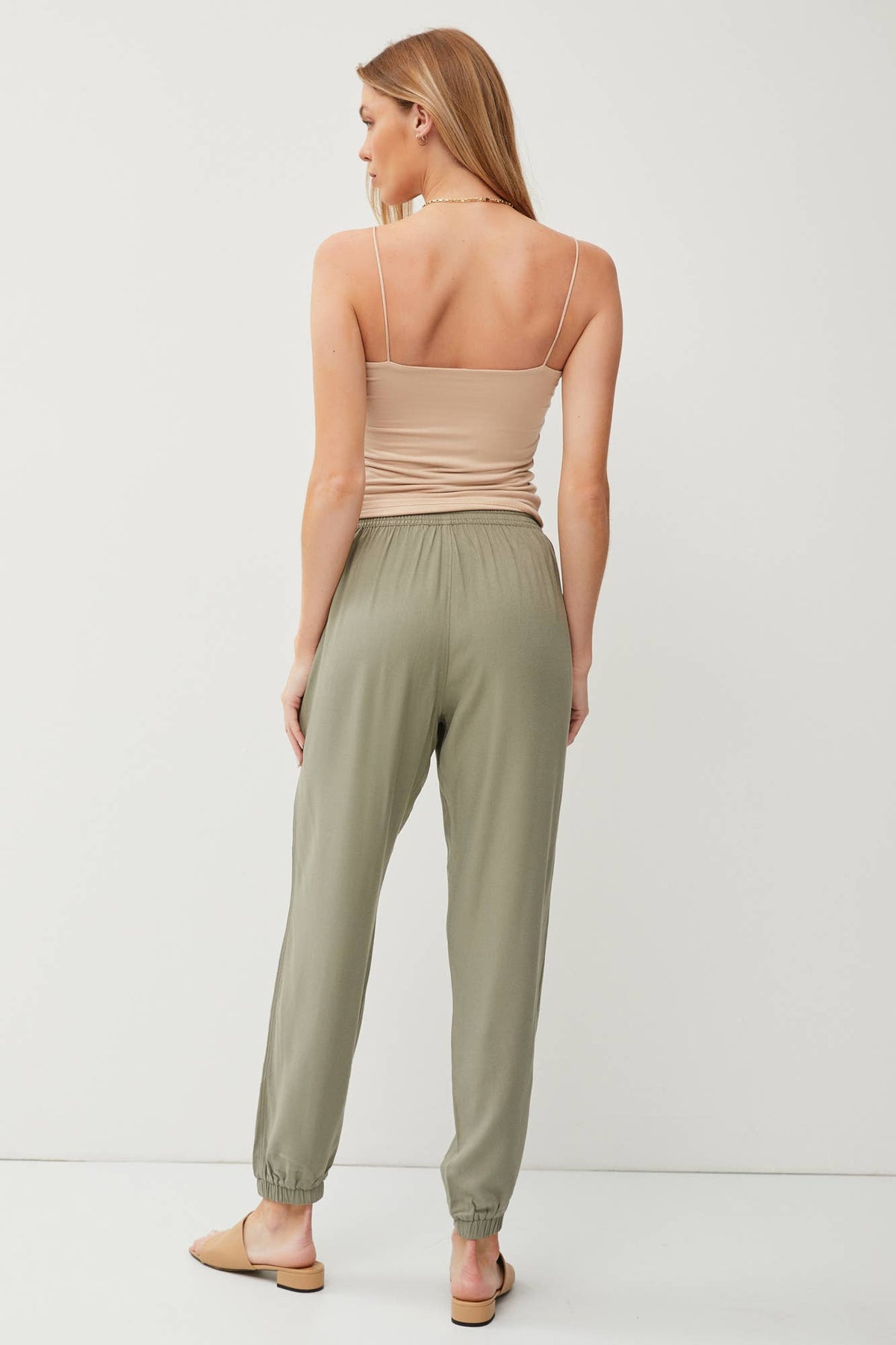 High Rise Elastic Drawstring Jogger Pants || Sage – Khanh