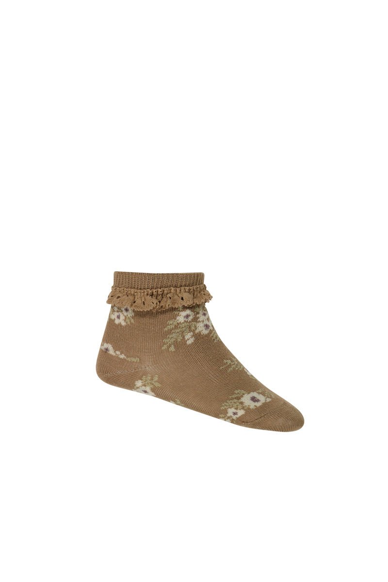 Jacquard Floral Sock - Caramel Cream