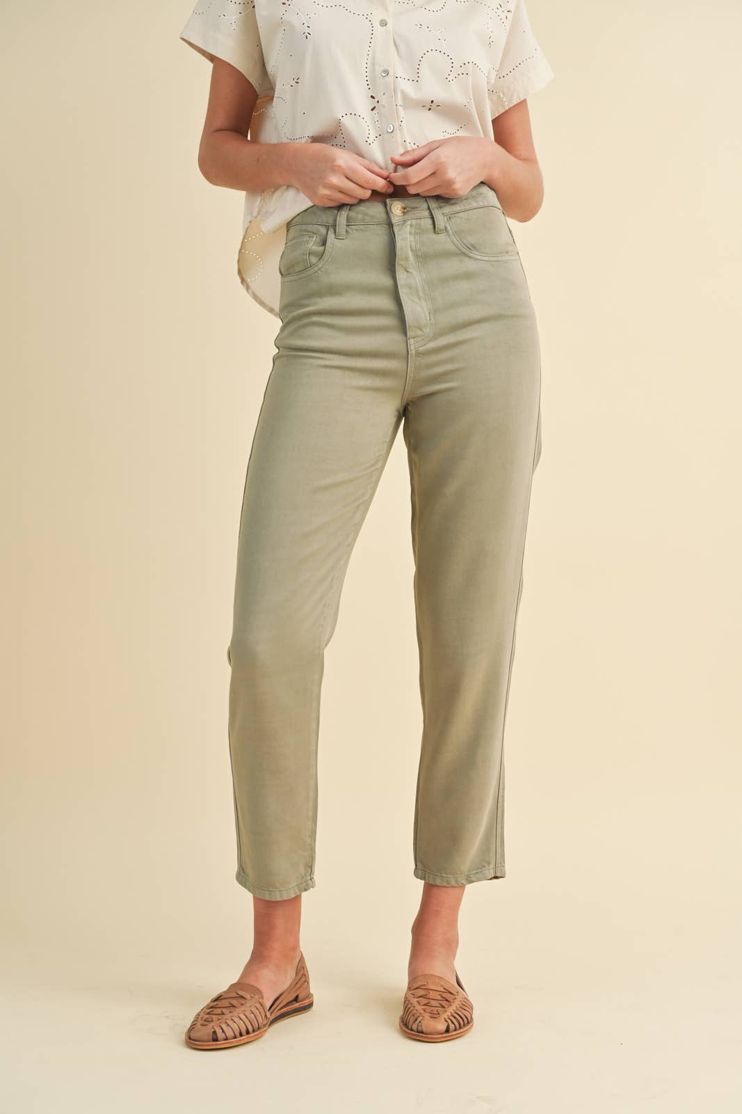 Lara Tencel Straight Leg Pants || Olive