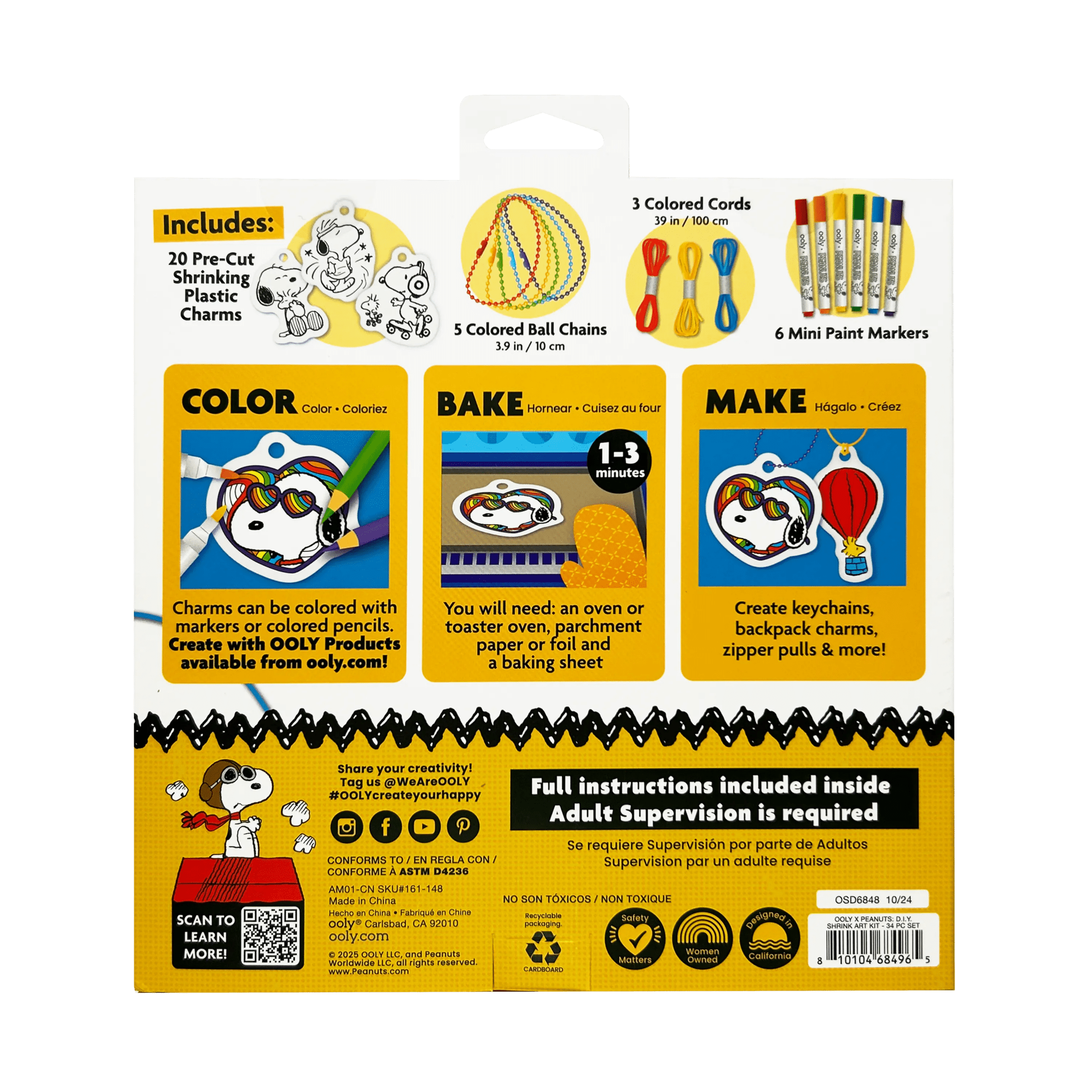 OOLY x Peanuts: D.I.Y. Shrink Art Kit & 6 Mini Paint Markers