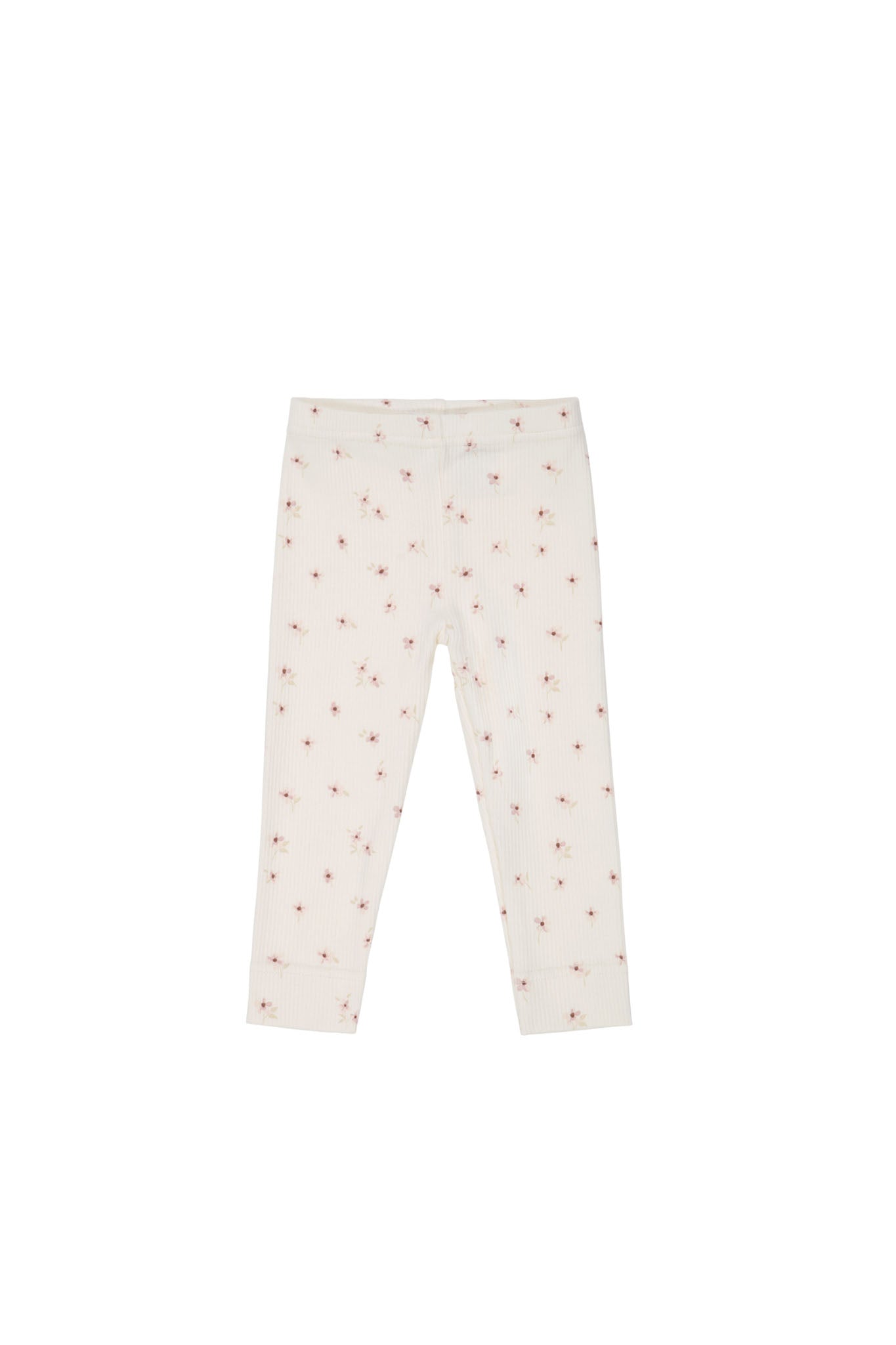 Organic Cotton Fine Rib Legging - Simple Flowers Egret