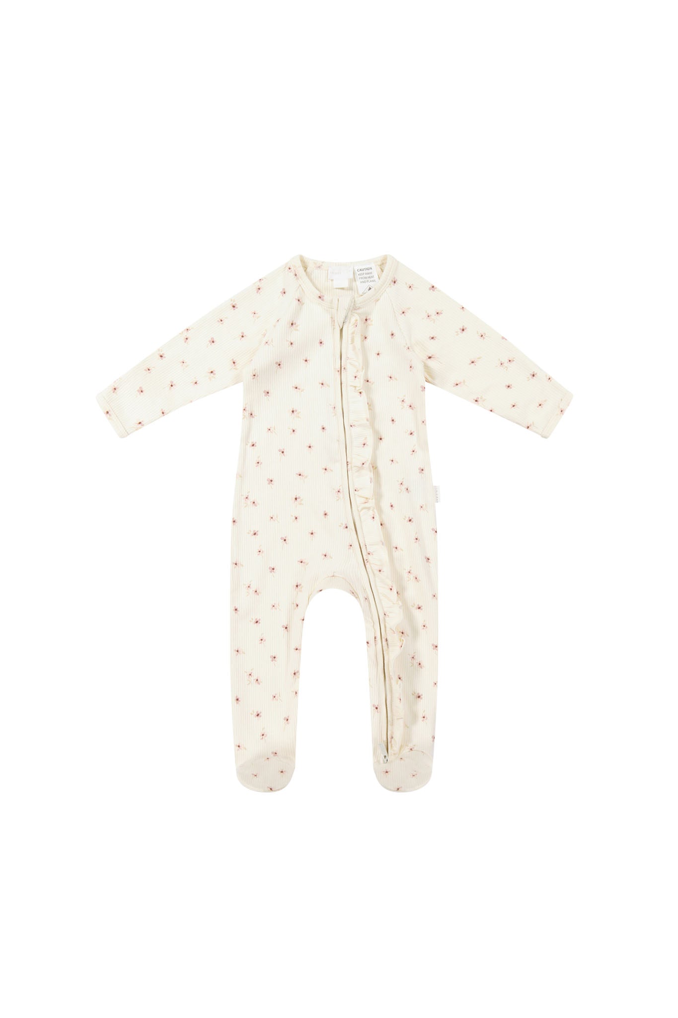 Organic Cotton Fine Rib Melanie Zip Onepiece | Simple Flowers Egret