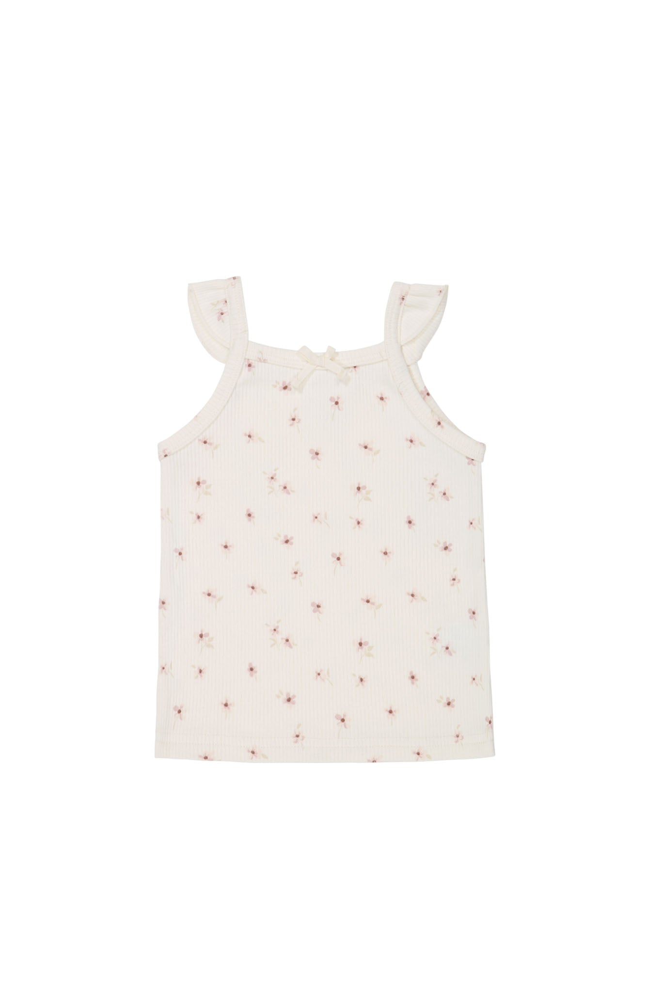 Organic Cotton Fine Rib Tegan Top - Simple Flowers Egret