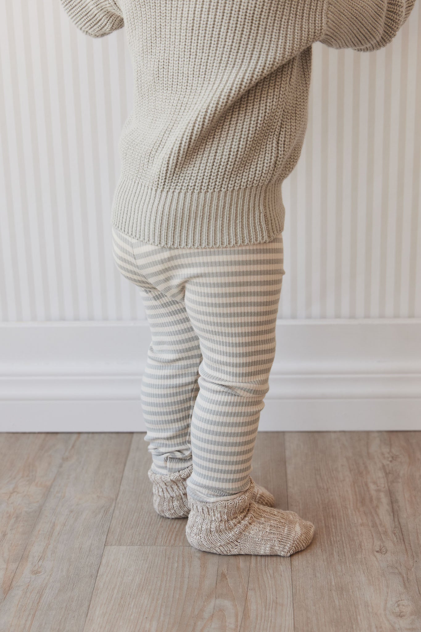 Organic Cotton Modal Elastane Legging || Narrow Stripe Willow/Soft Clay