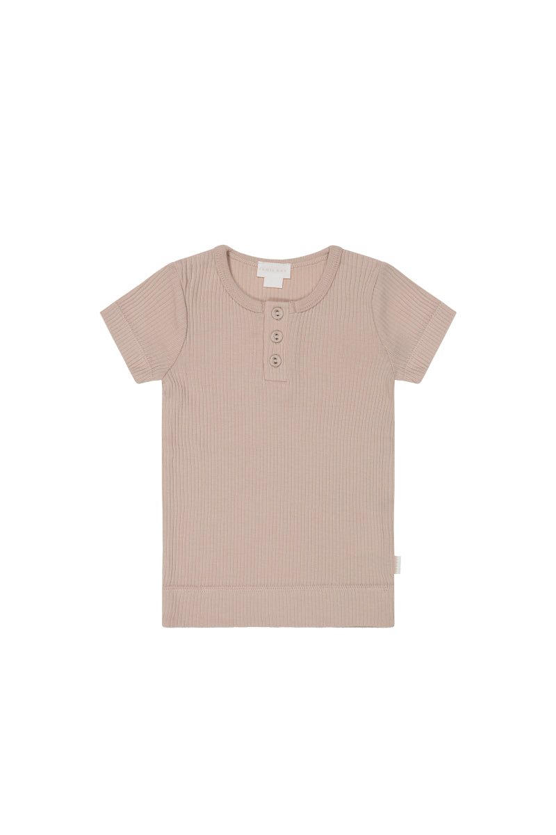 Organic Cotton Modal Henley Tee - Dusky Rose