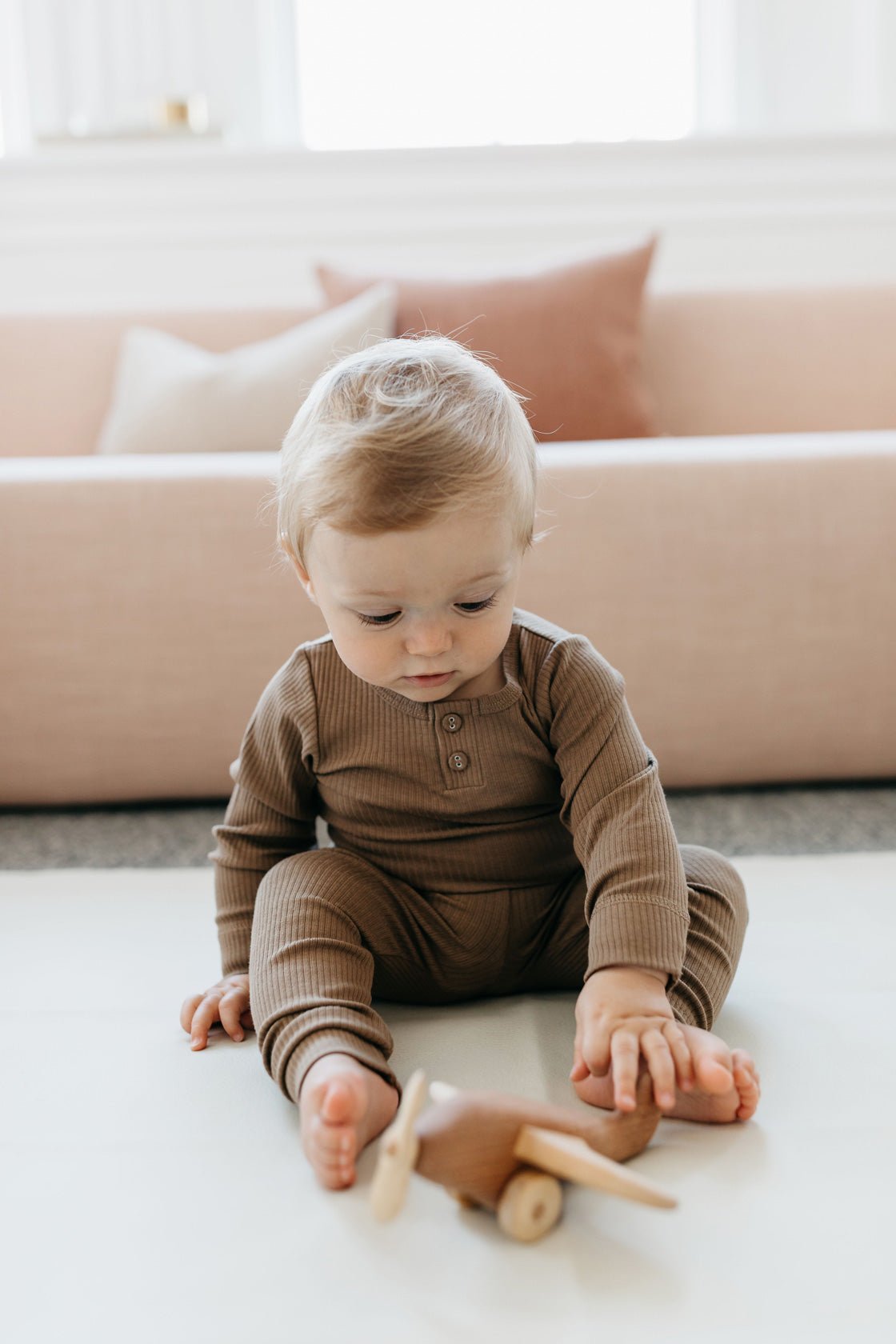 Organic Cotton Modal Long Sleeve Bodysuit - Crème Caramel