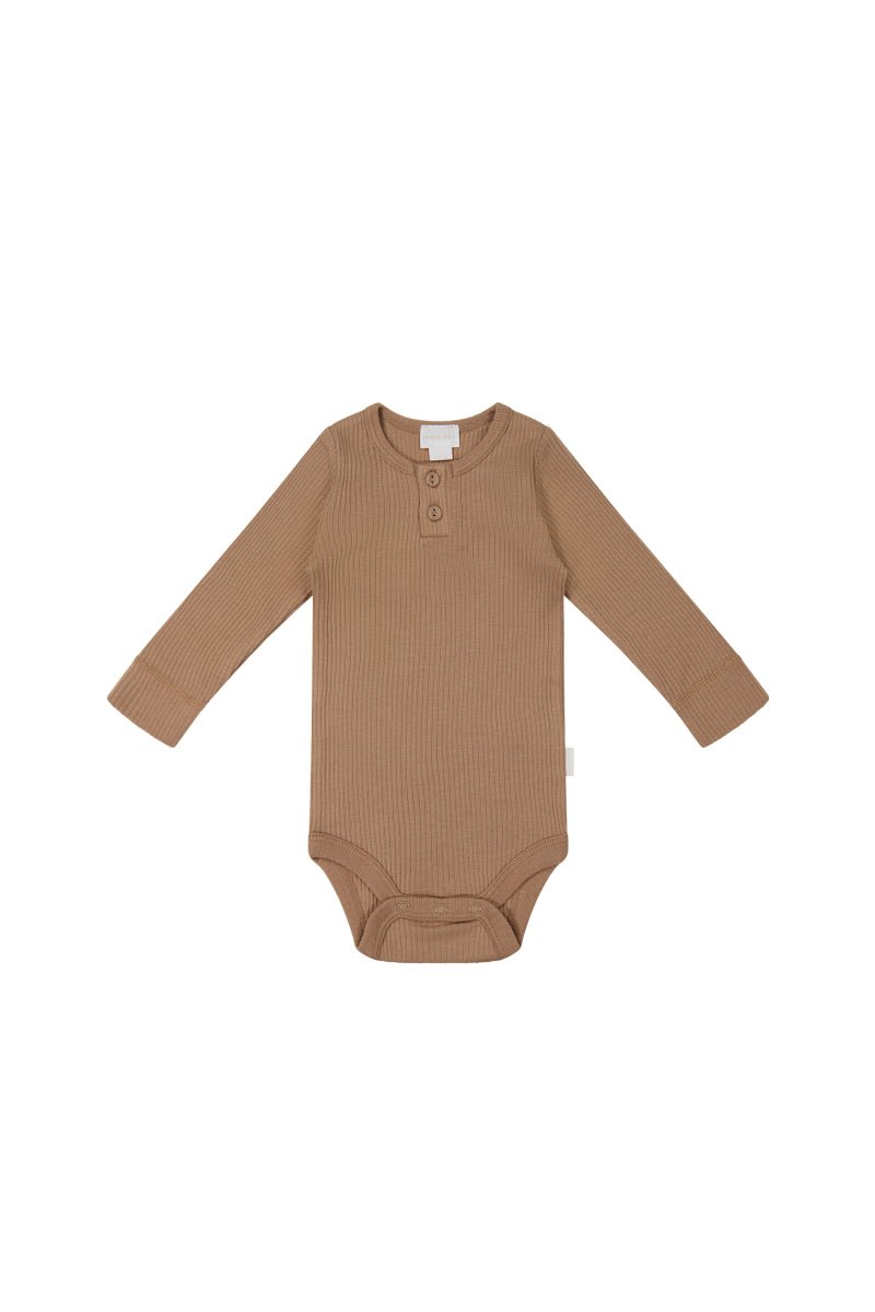 Organic Cotton Modal Long Sleeve Bodysuit - Desert