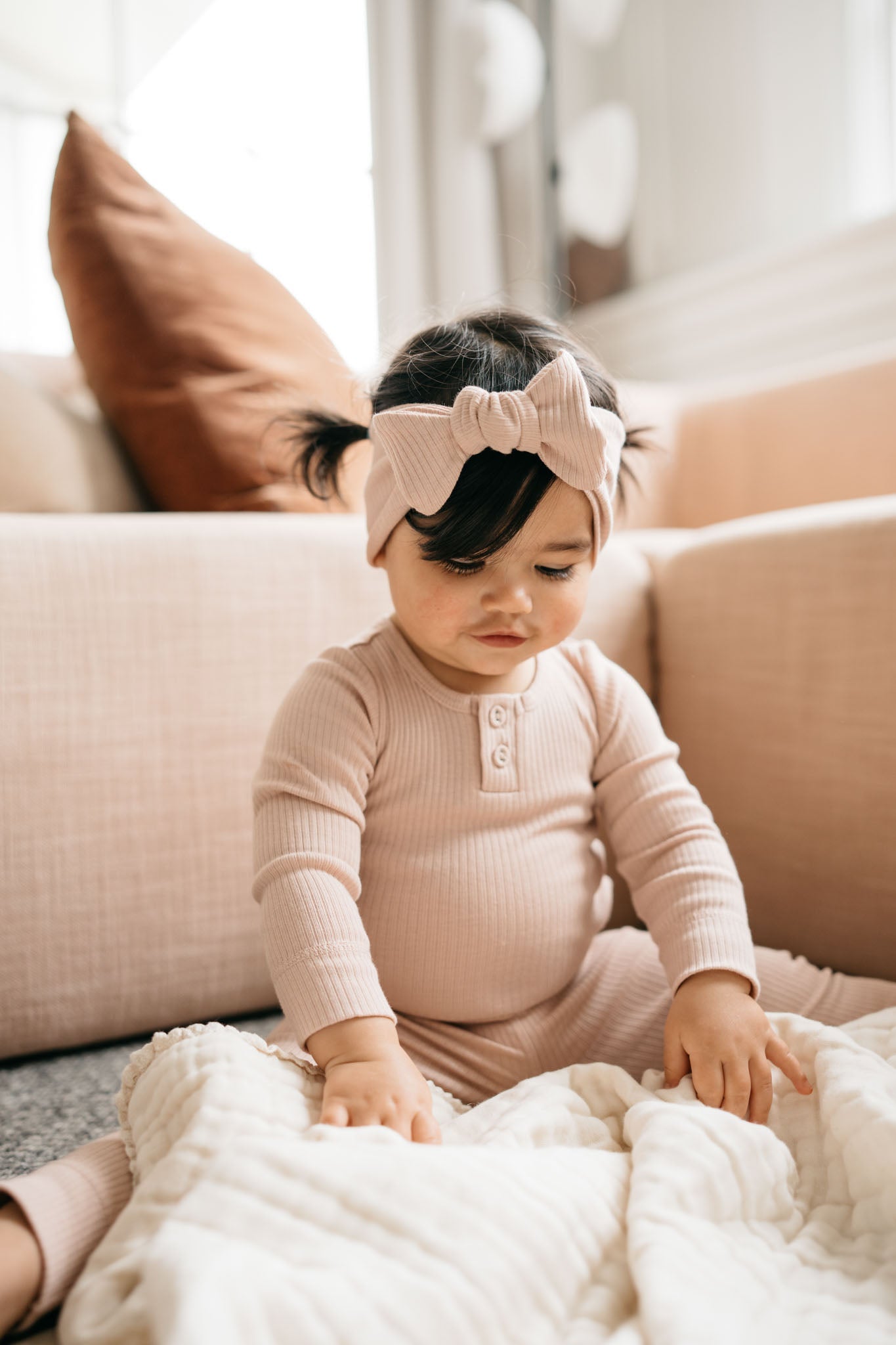 Organic Cotton Modal Long Sleeve Bodysuit - Dusky Rose