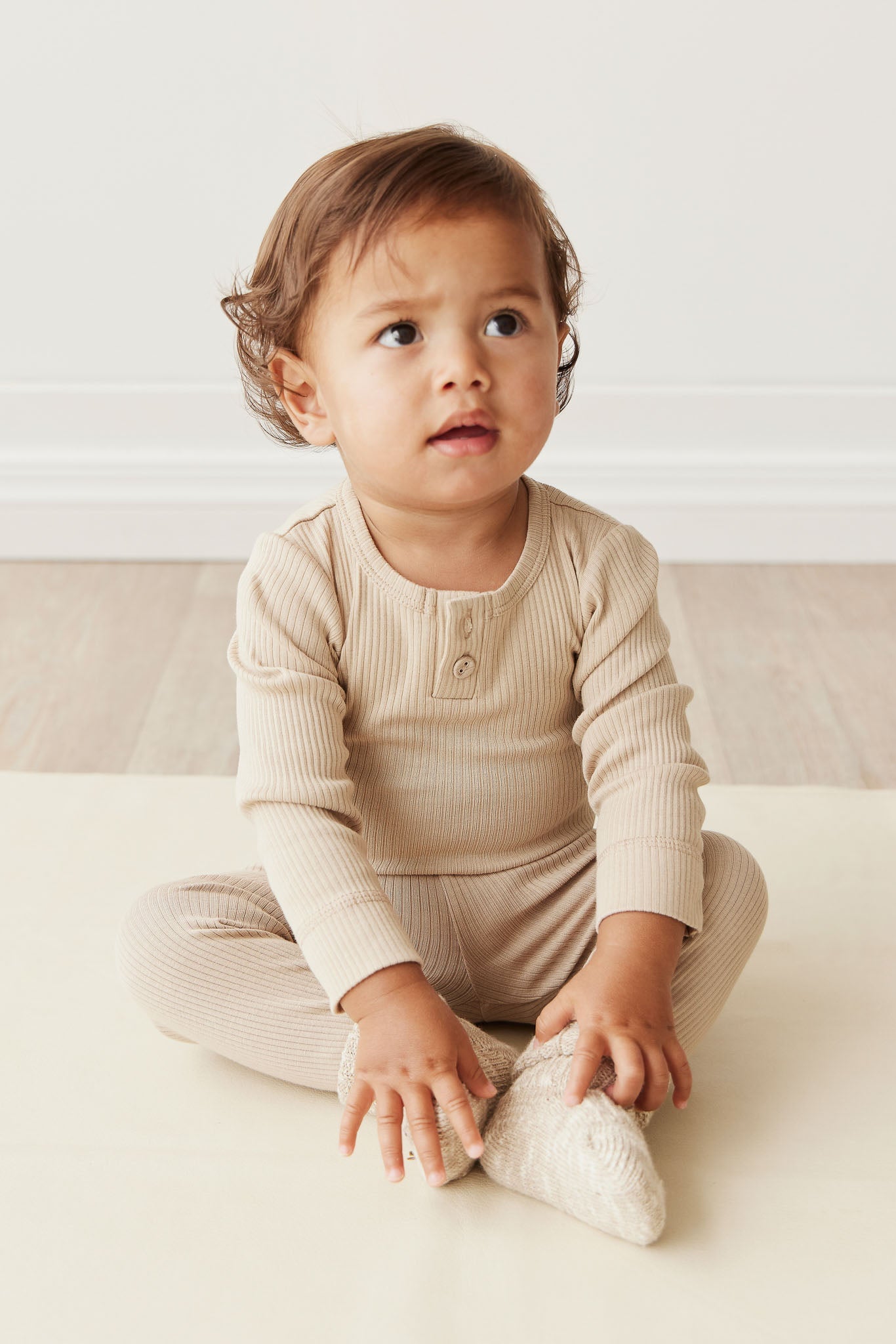 Organic Cotton Modal Long Sleeve Bodysuit || Fawn