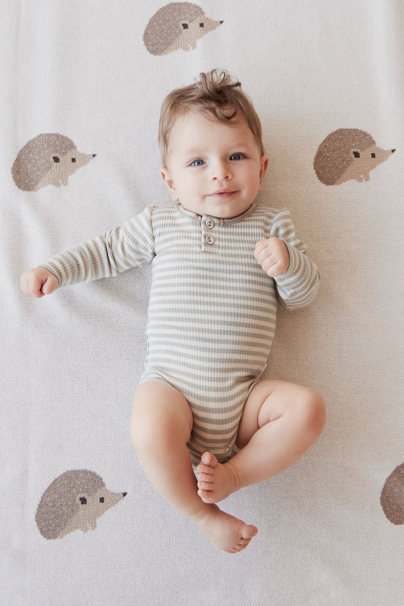 Organic Cotton Modal Long Sleeve Bodysuit || Narrow Stripe Willow/Soft Clay
