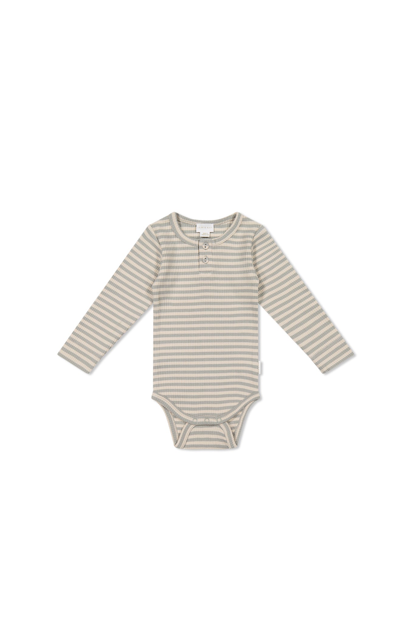 Organic Cotton Modal Long Sleeve Bodysuit || Narrow Stripe Willow/Soft Clay