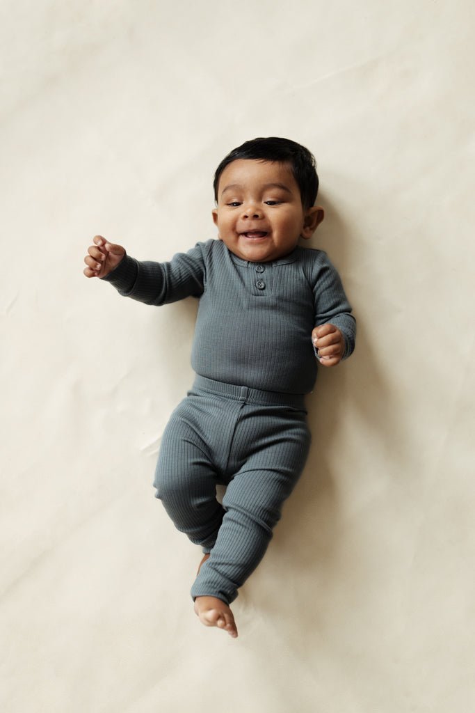 Organic Cotton Modal Long Sleeve Bodysuit - Smoke