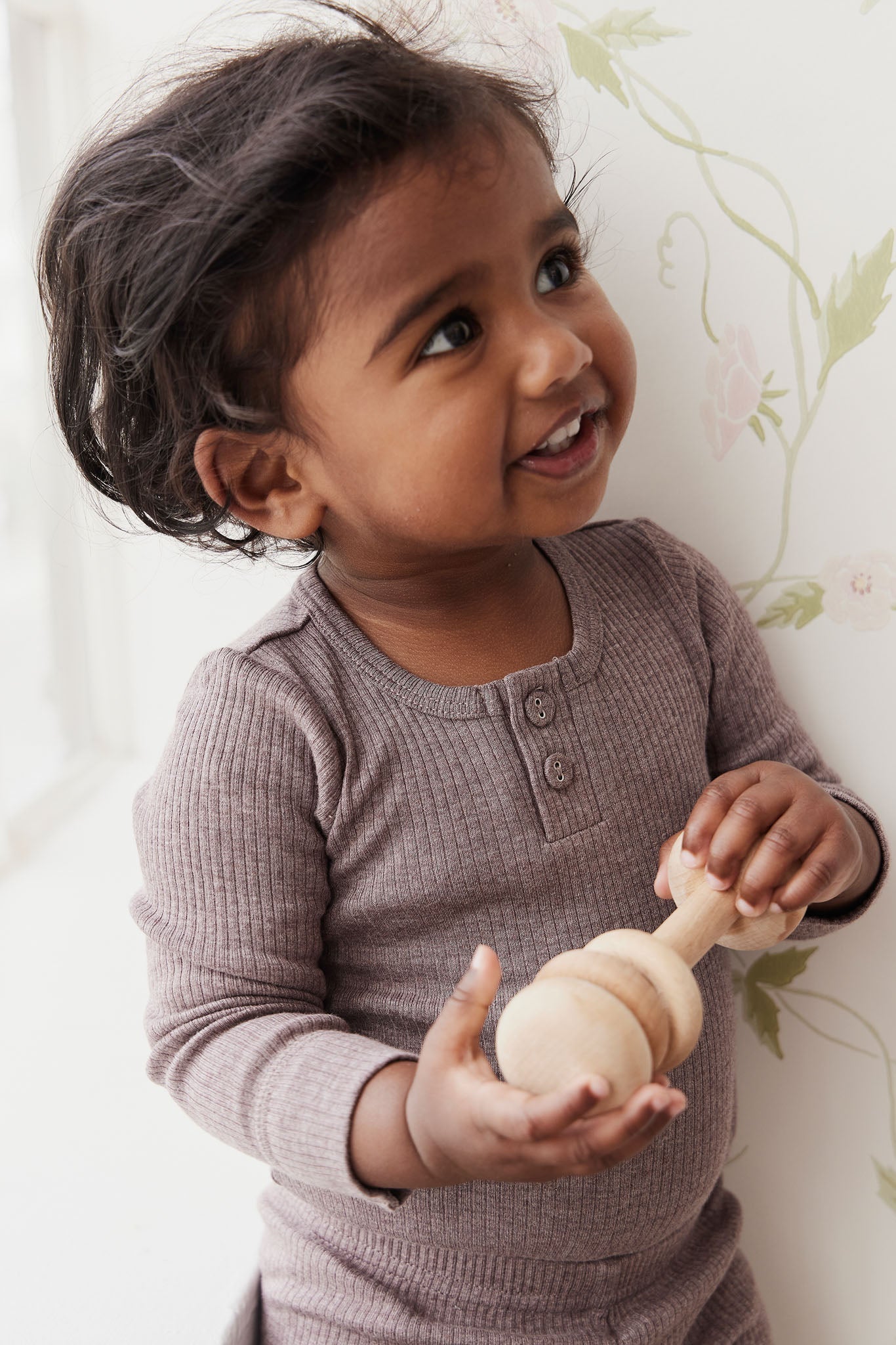 Organic Cotton Modal Long Sleeve Bodysuit - Truffle Marle
