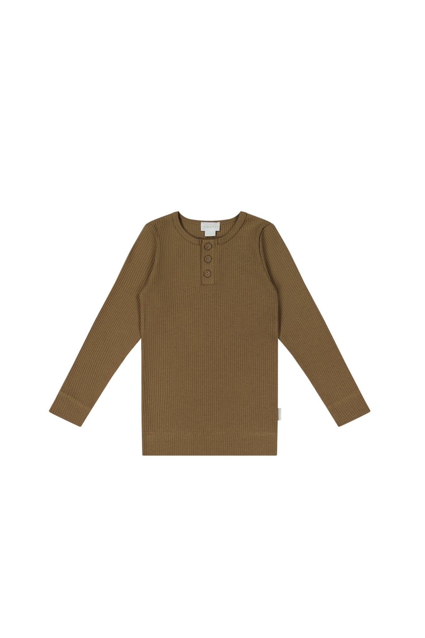 Organic Cotton Modal Long Sleeve Henley - Crème Caramel