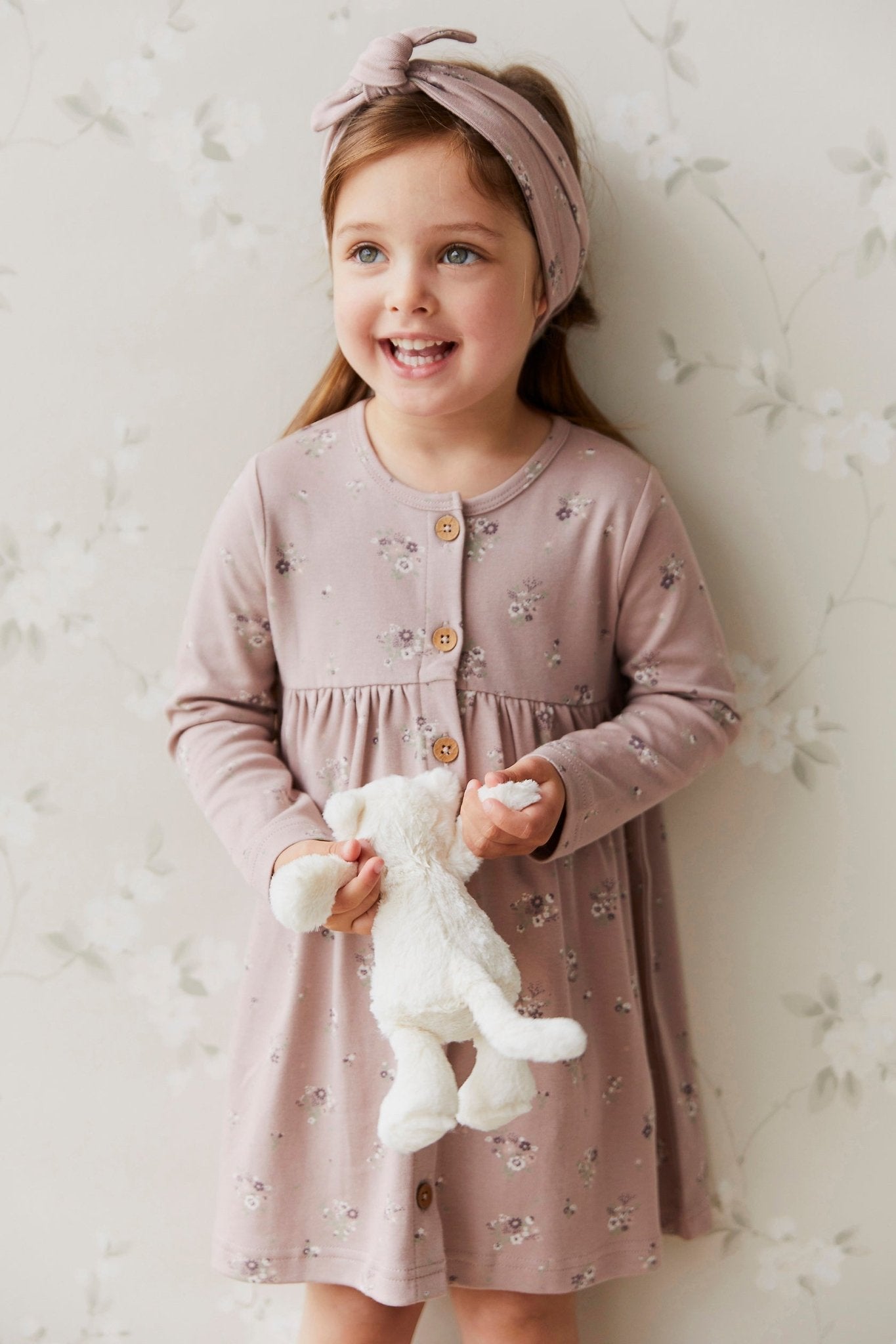 Organic Cotton Poppy Dress - Lauren Floral Fawn