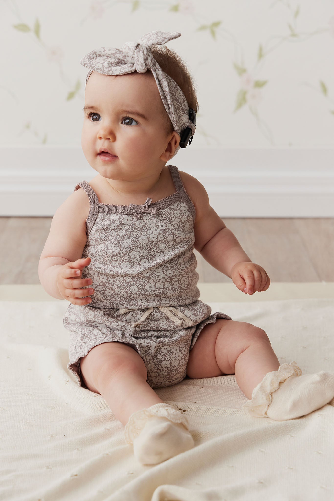 Organic Cotton Singlet Bodysuit || Greta Floral Bark - LAST ONE 0/3M