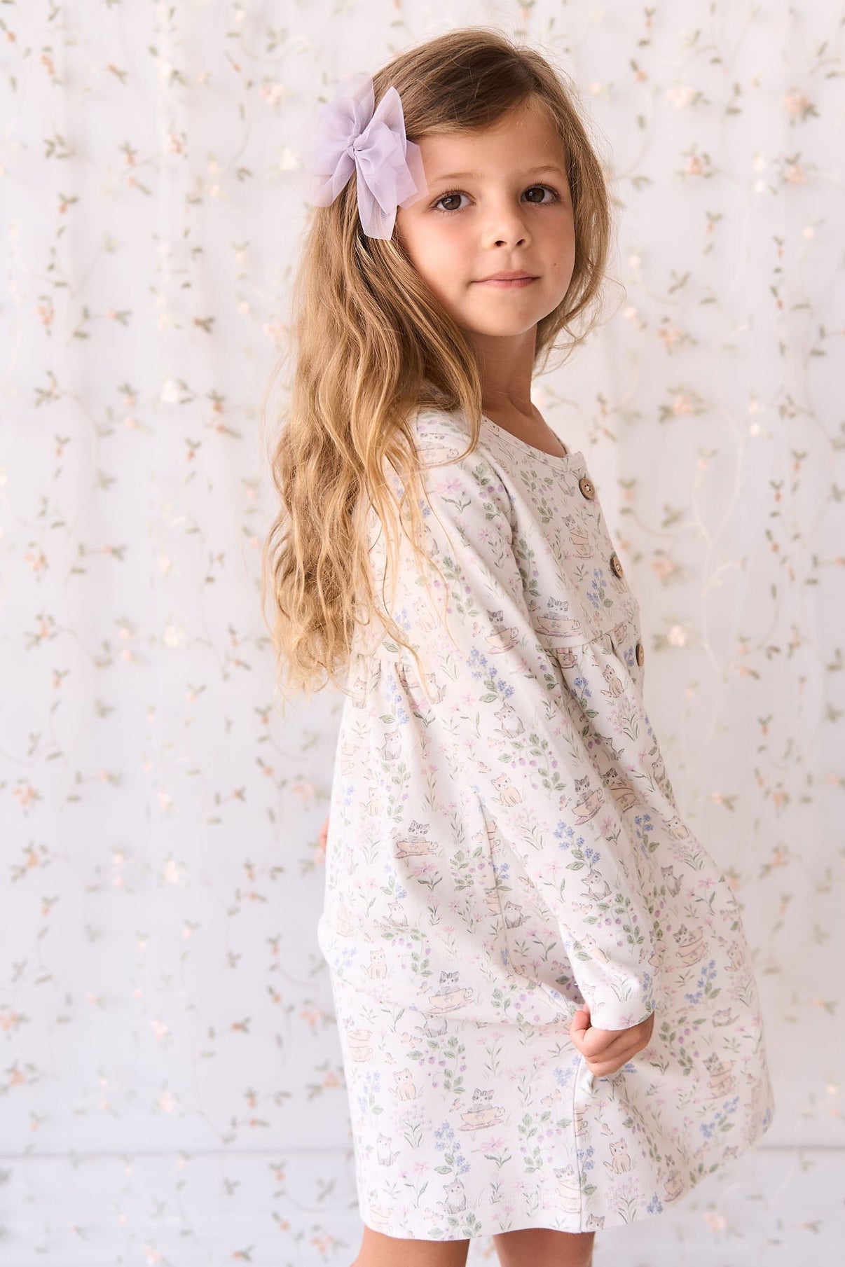ORGANIC COTTON TALLULAH DRESS - MOONS GARDEN LAVENDER