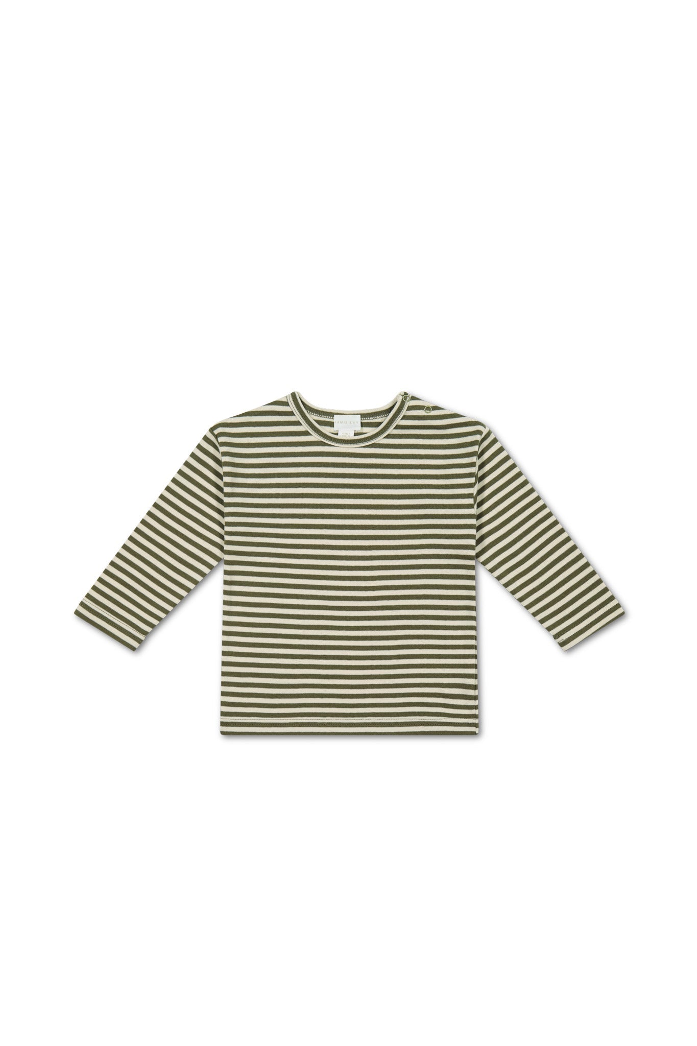 Pima Cotton Arnold Long Sleeve Top || Narrow Stripe Deep Olive/Soft Clay