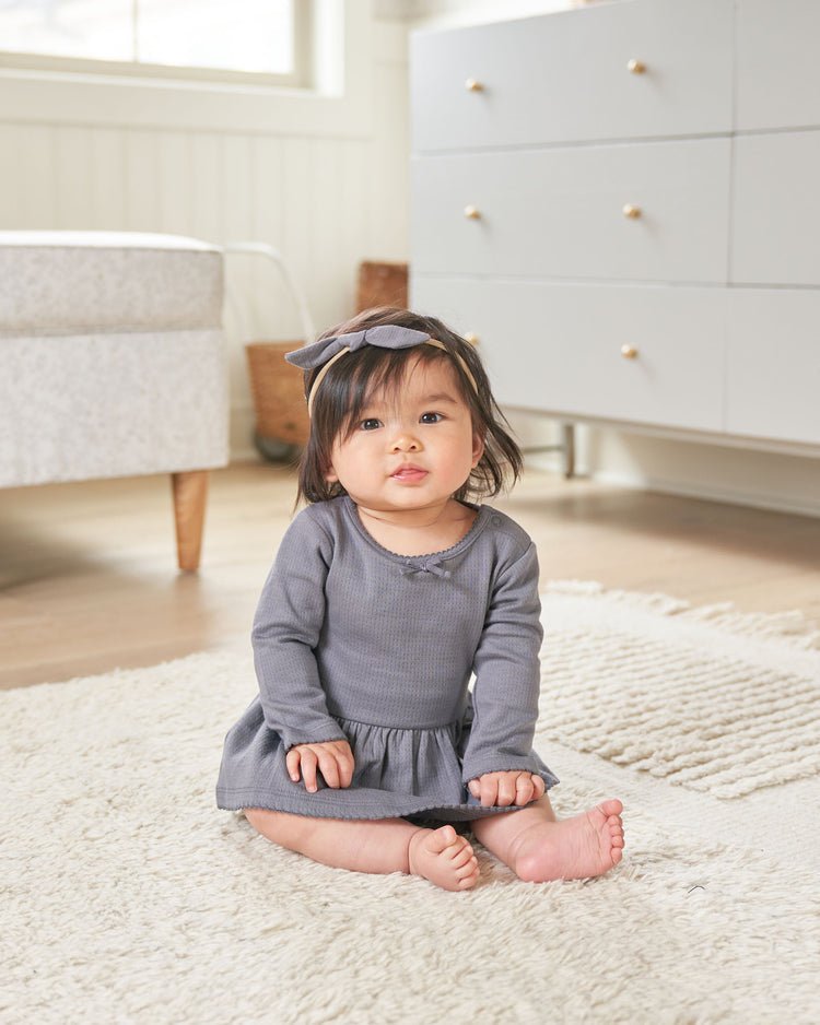 Pointelle Skirted Bodysuit || Navy - LAST ONE 6/12M