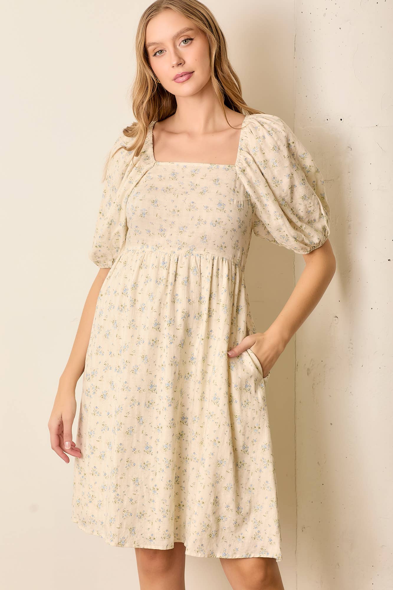 Printed Floral Square Neck Dress