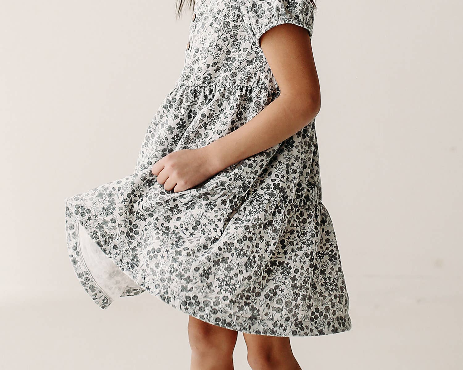 Puff Sleeve Henley Dress - Calico Floral - Robin's Egg