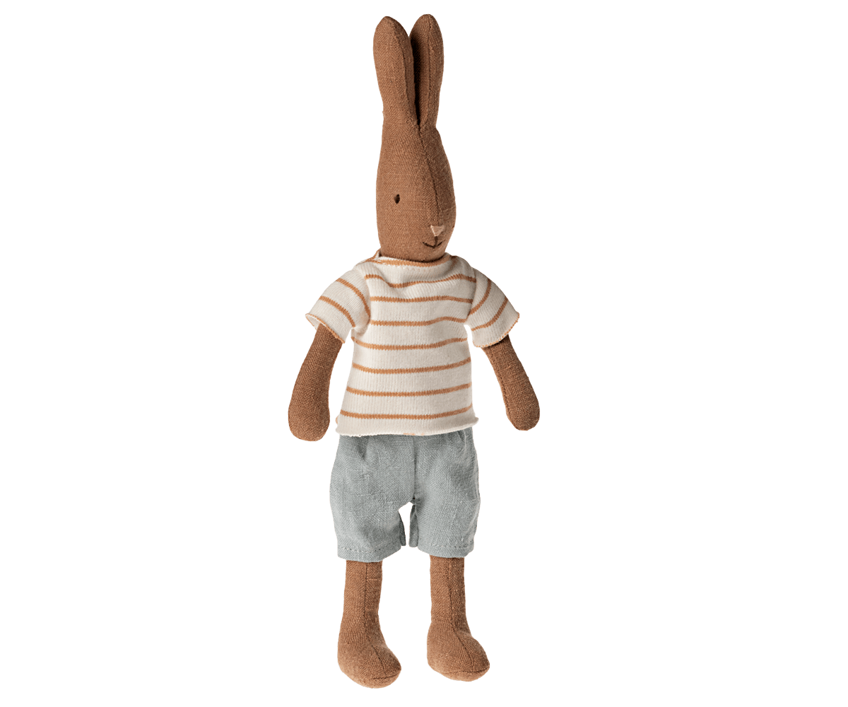 Rabbit size 1, Chocolate brown - Striped blouse and shorts