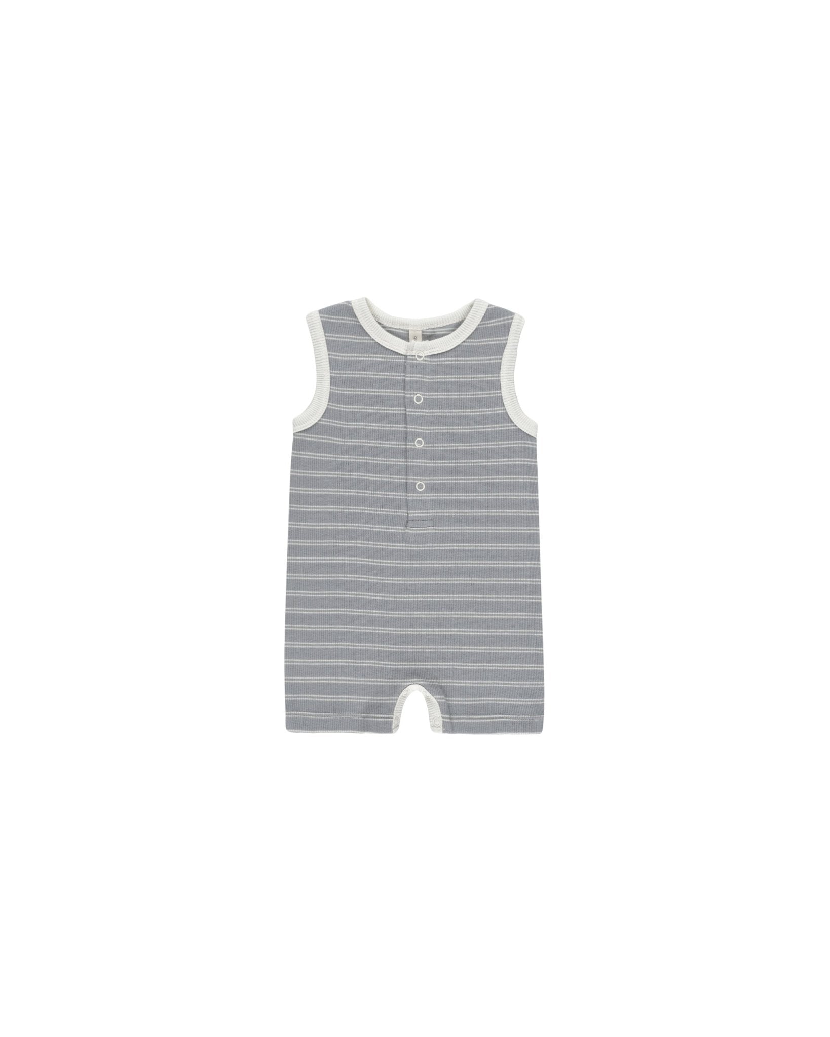 Ribbed Henley Romper || Blue Pinstripe