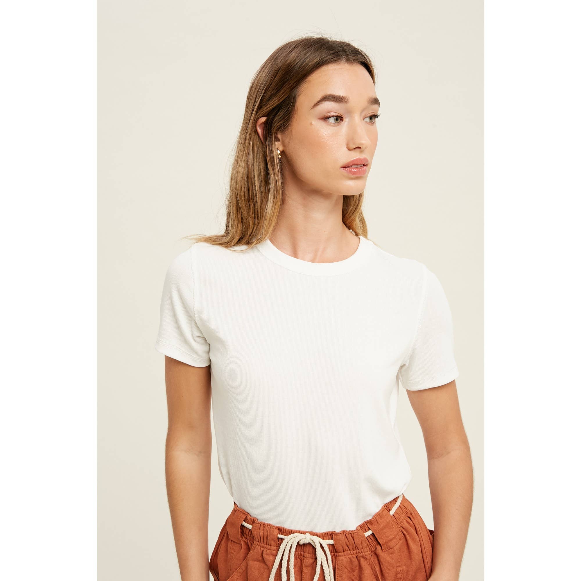 Ribbed Knit Basic T-Shirt | Ecru