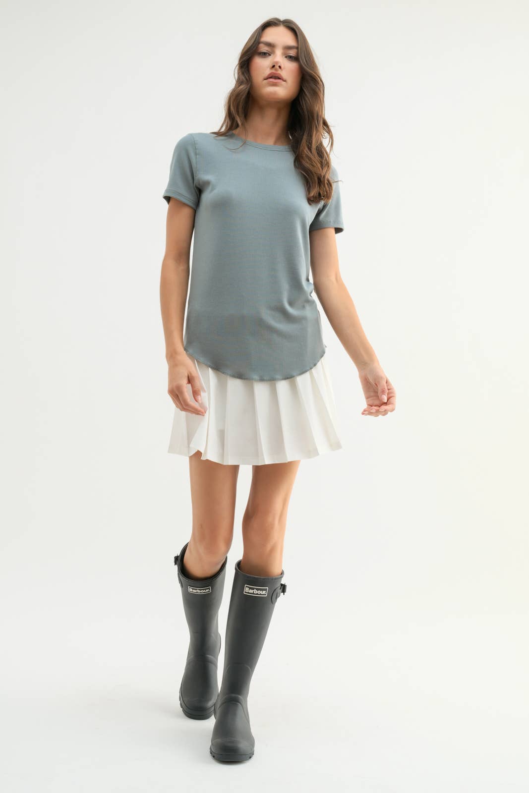 Ribbed Knit Basic Tee || Pebble