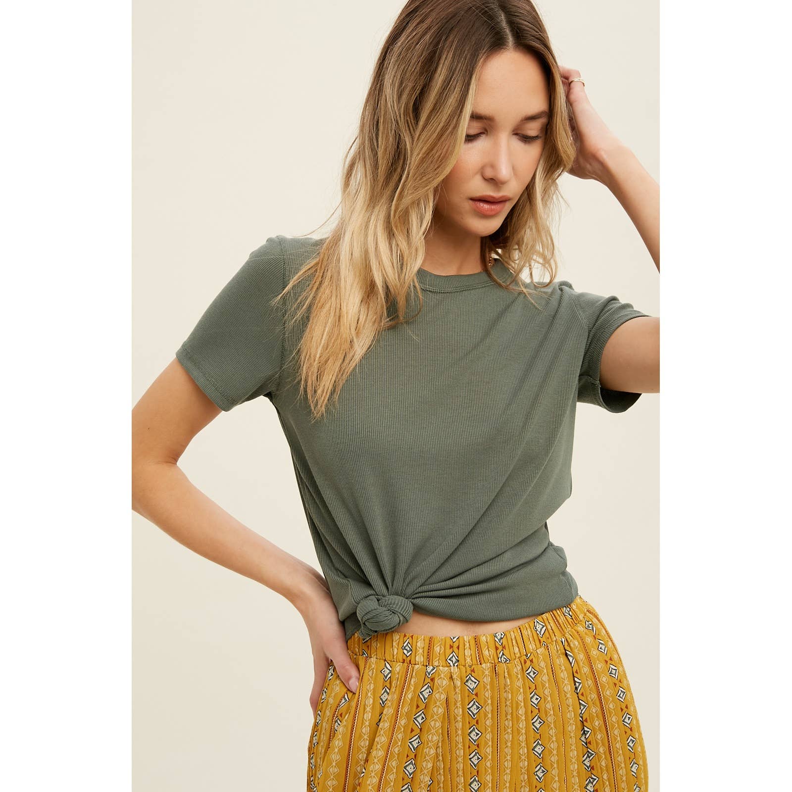 Ribbed Knit Basic Tee || Teal Green