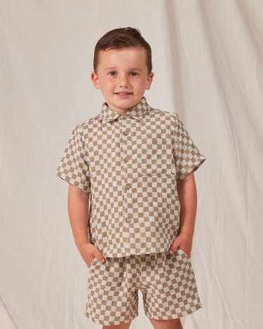 Short Sleeve Shirt || Olive Check - LAST ONE 18/24M