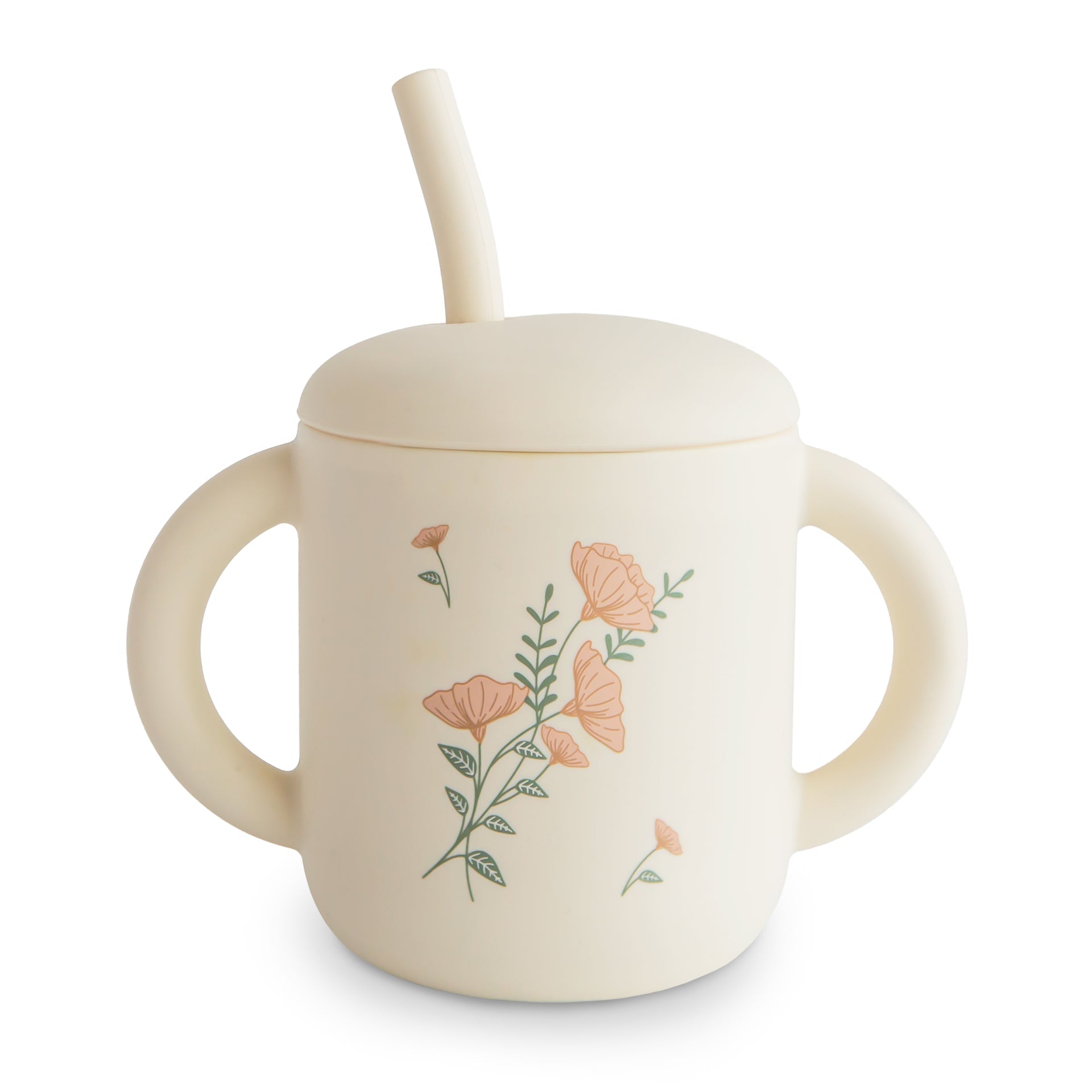 Silicone Training Cup + Straw | Pink Flowers