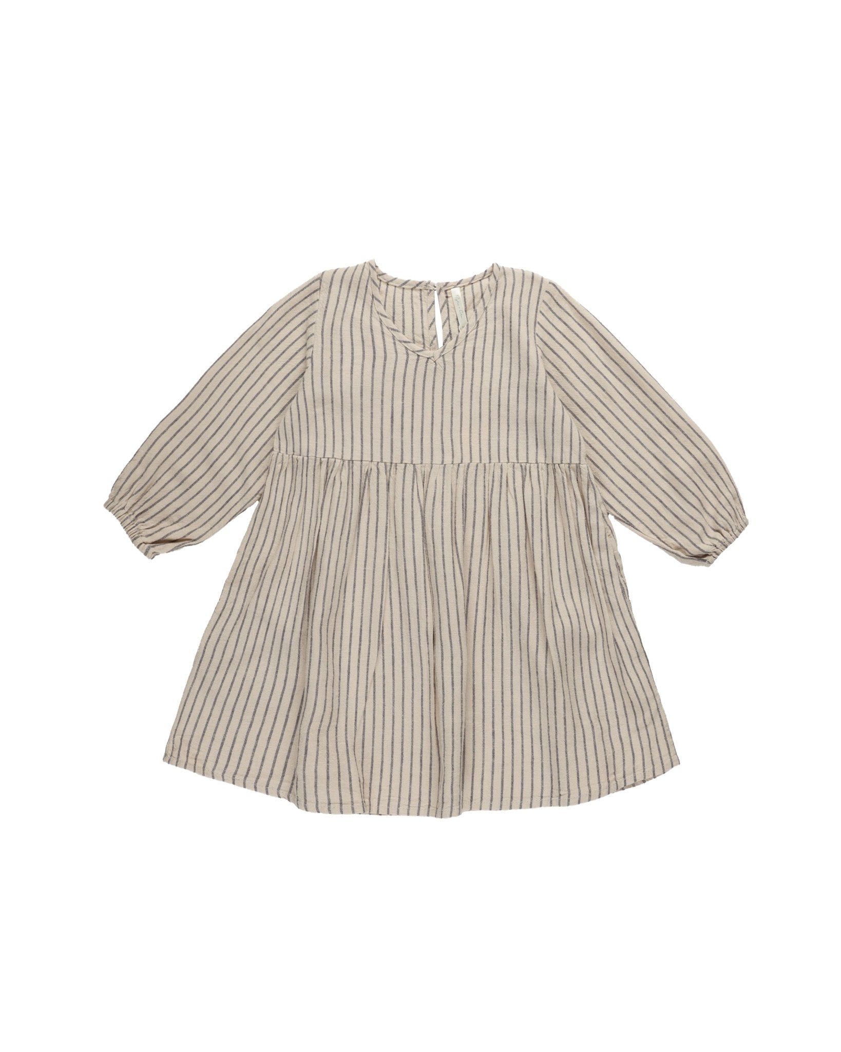V Neck Babydoll Dress || Slate Pinstripe - LAST ONE 4/5Y