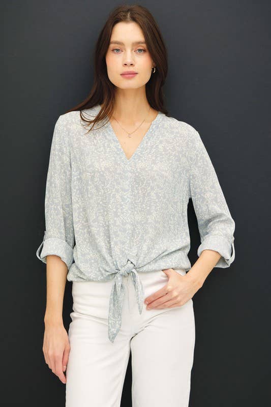 Spring Long Sleeve Knot Top || Heather Grey