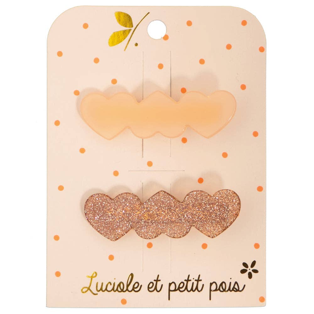 3 Heart Hair Clips (Pair) - Nude