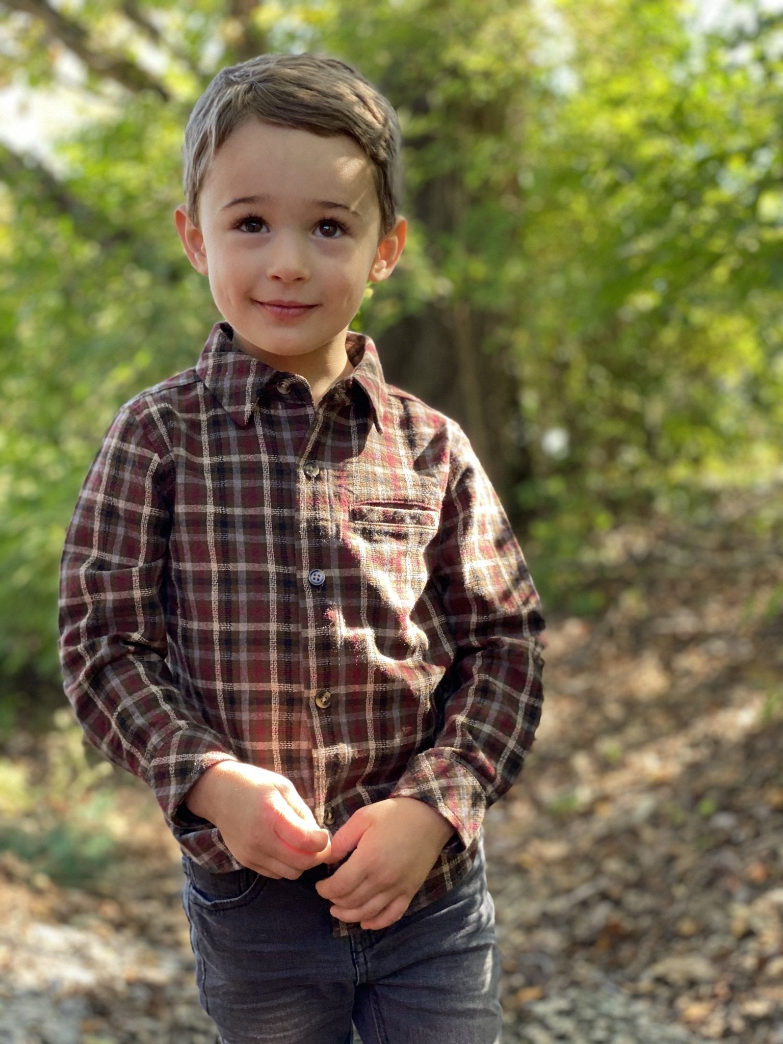 Brown/Beige Plaid Woven Shirt