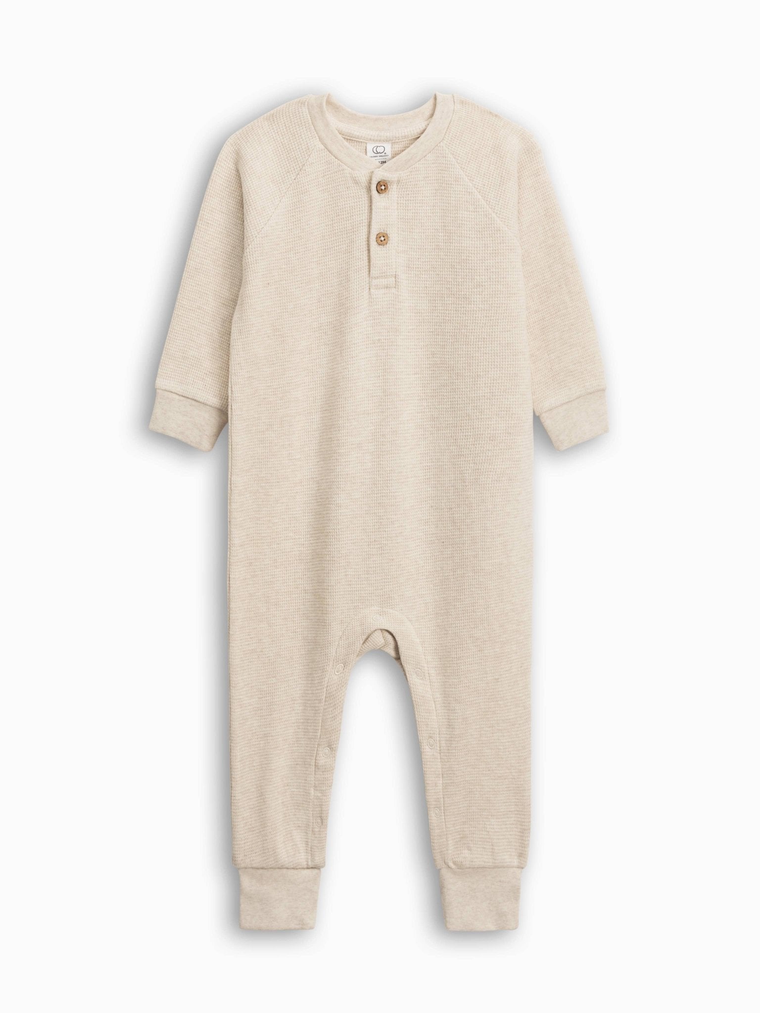 Crosby Waffle Knit Henley Romper | Heather Oat - LAST ONE 18/24M