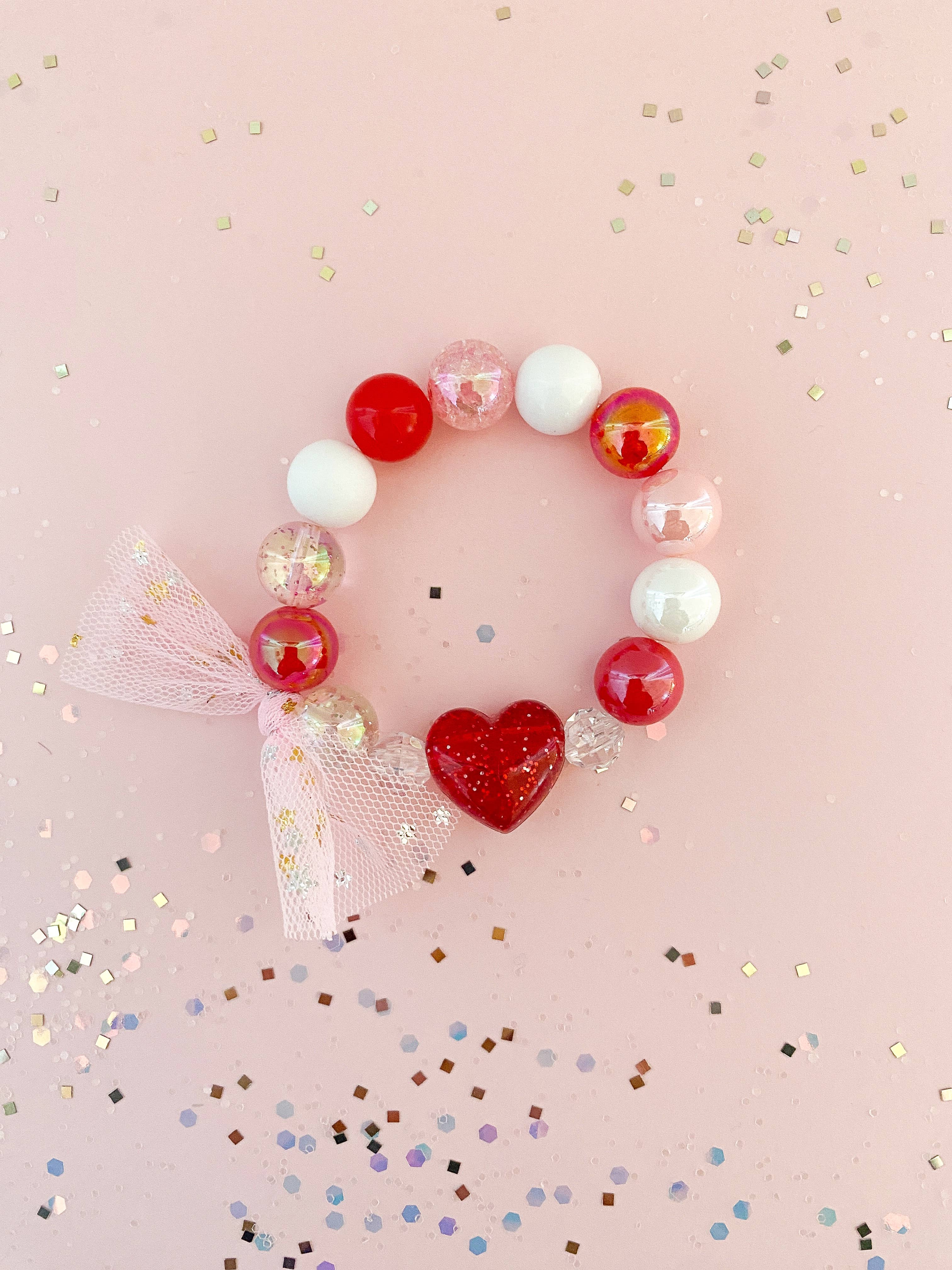 Valentine’s Day: Red Glitter Heart Bracelet