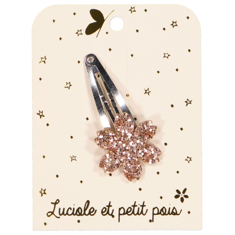 Flower Hair Clip - Pink Glitter