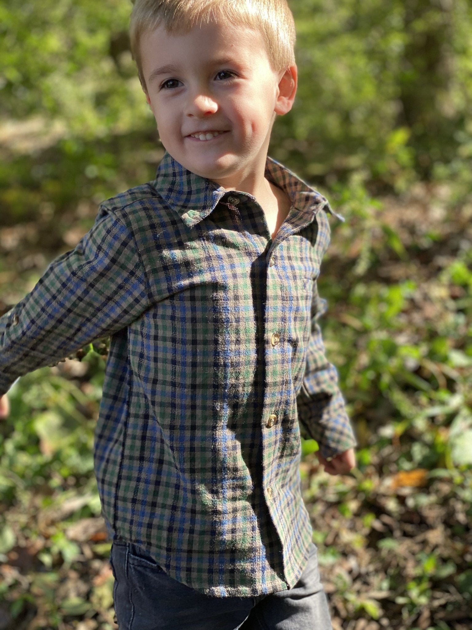 Green/navy/blue plaid Woven Shirt