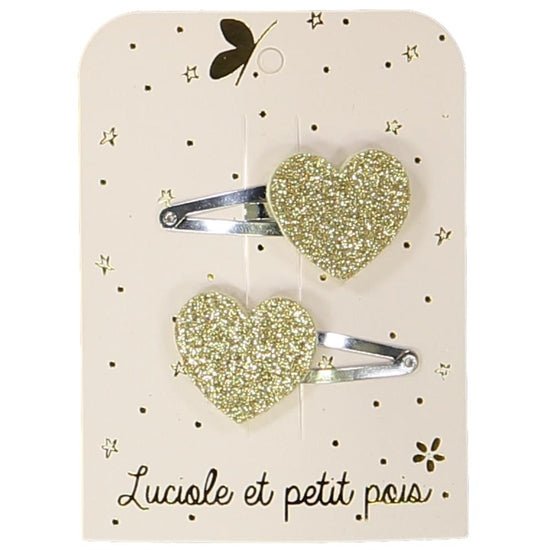 Hearts Hair Clips - Gold Glitter