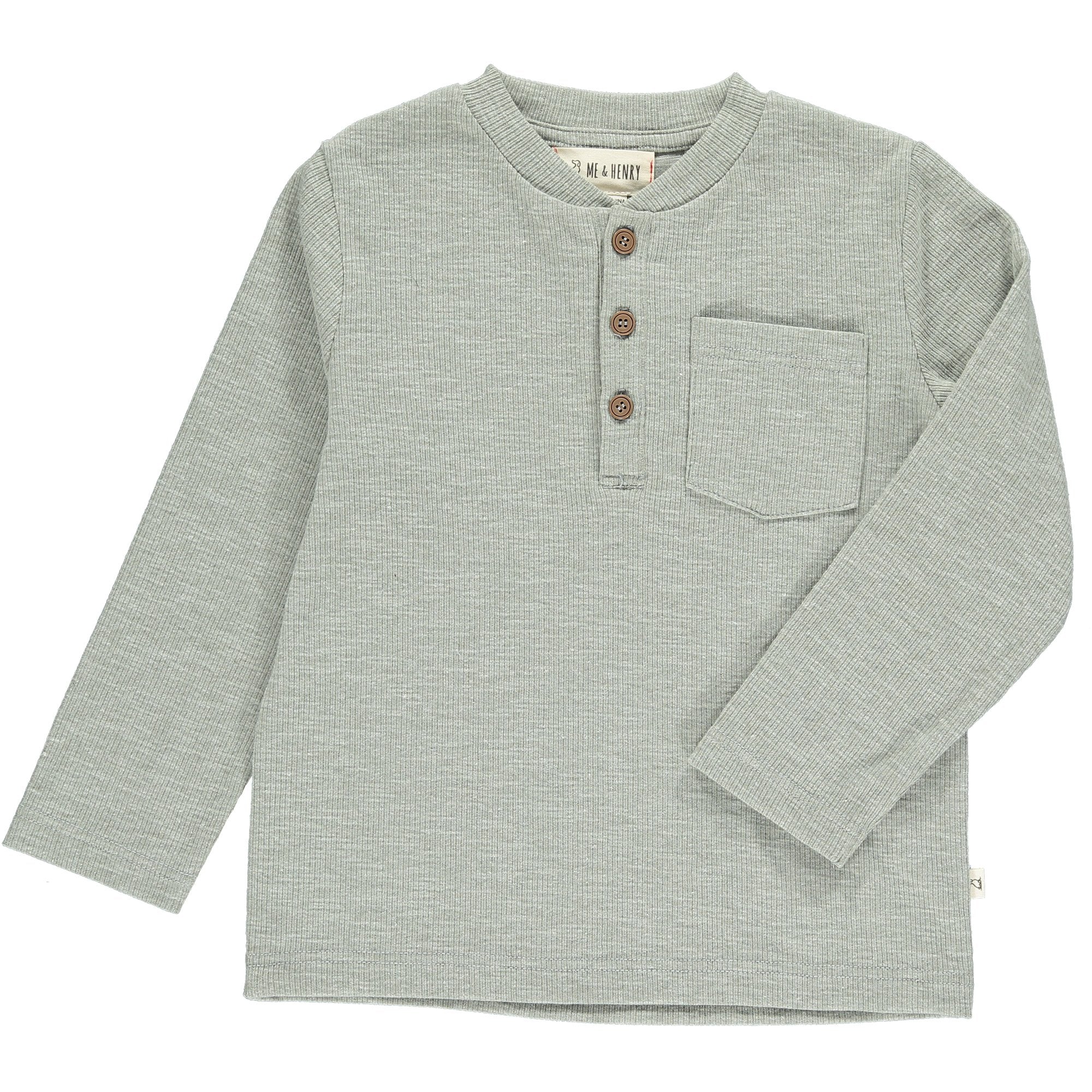 Heathered Grey Ribbed Henley - LAST ONE 15/16Y
