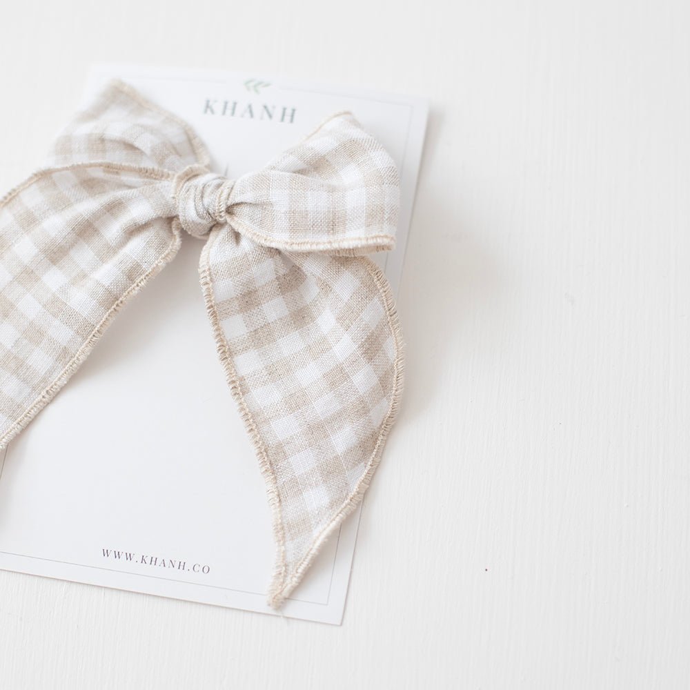 Khaki Check | Oversized Whimsical Bow